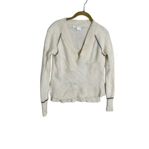 Veronica Beard 100% Cashmere Cream Varsity Sweater Small